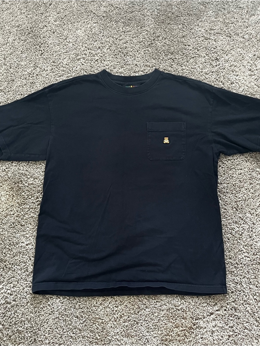 Teddy Fresh Black Short Sleeve Pocket Tee with Gold Bear Patch